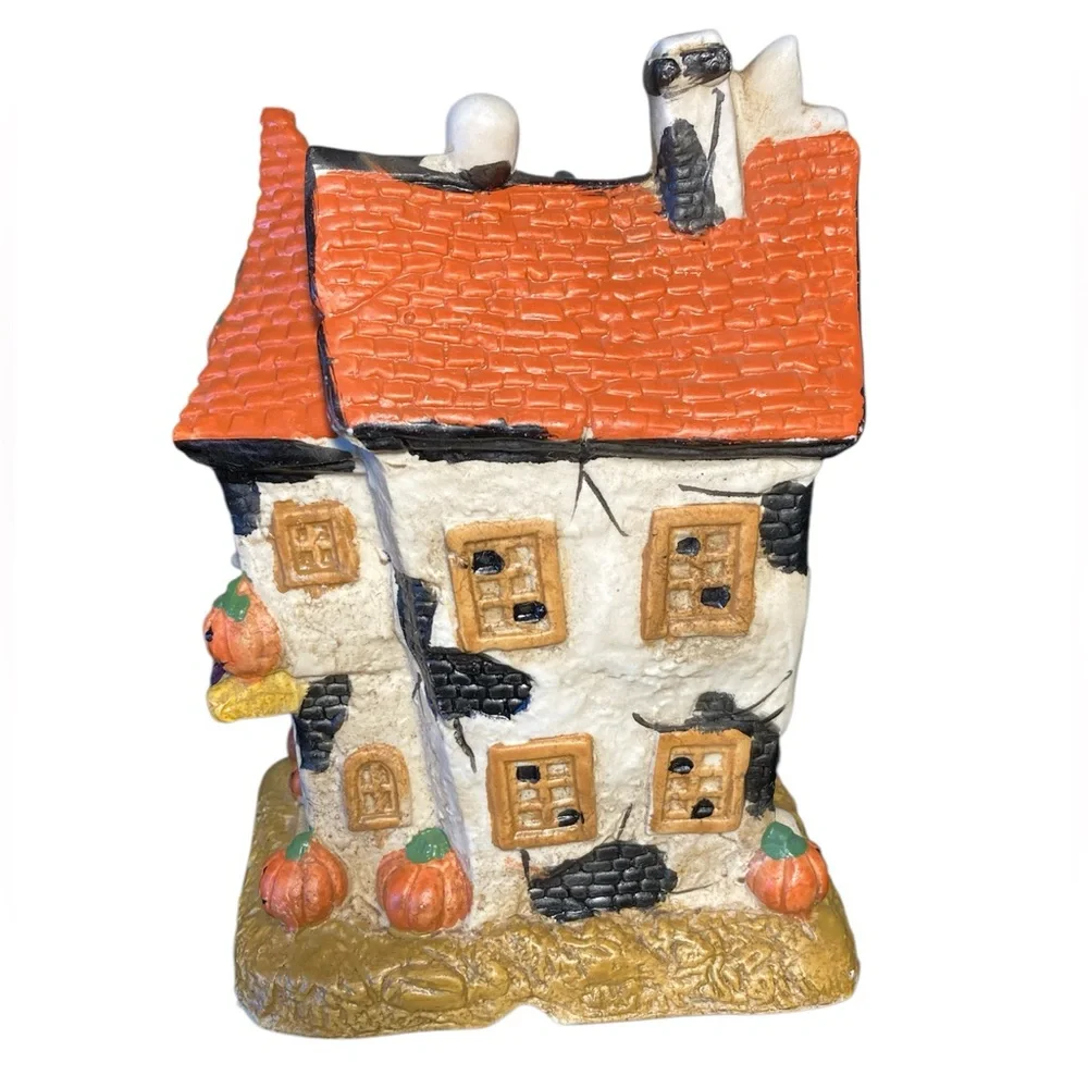 Halloween Witch Shop Figurine with Ghosts and Pumpkins